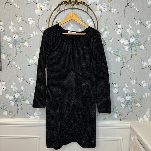 Zara Knit Black Long Sleeve Dress with Gold Threading - Size Large - Picture 1 of 7
